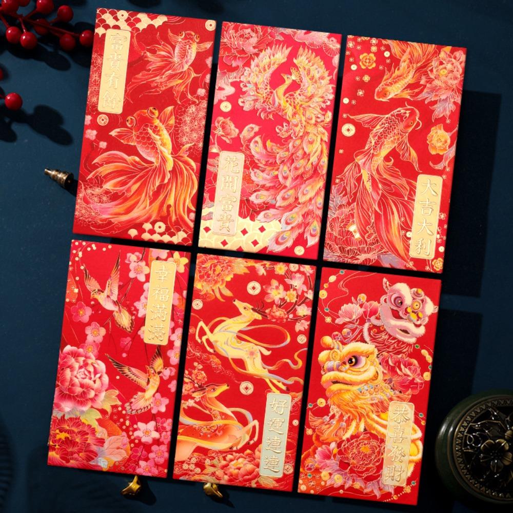 6pcs Rectangular Chinese New Year Red Envelope Hot Stamping Red Packet Household HongBao 2025