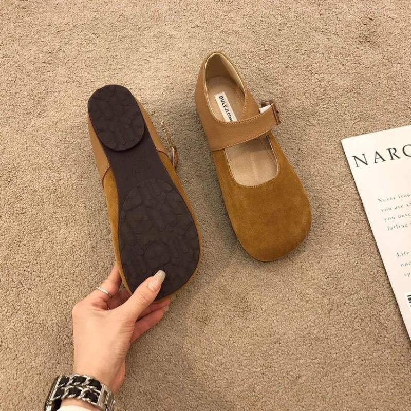 Retro style Mary Jane shoes women's autumn new one-pedal thick-soled flat-soled non-slip big head leather shoes
