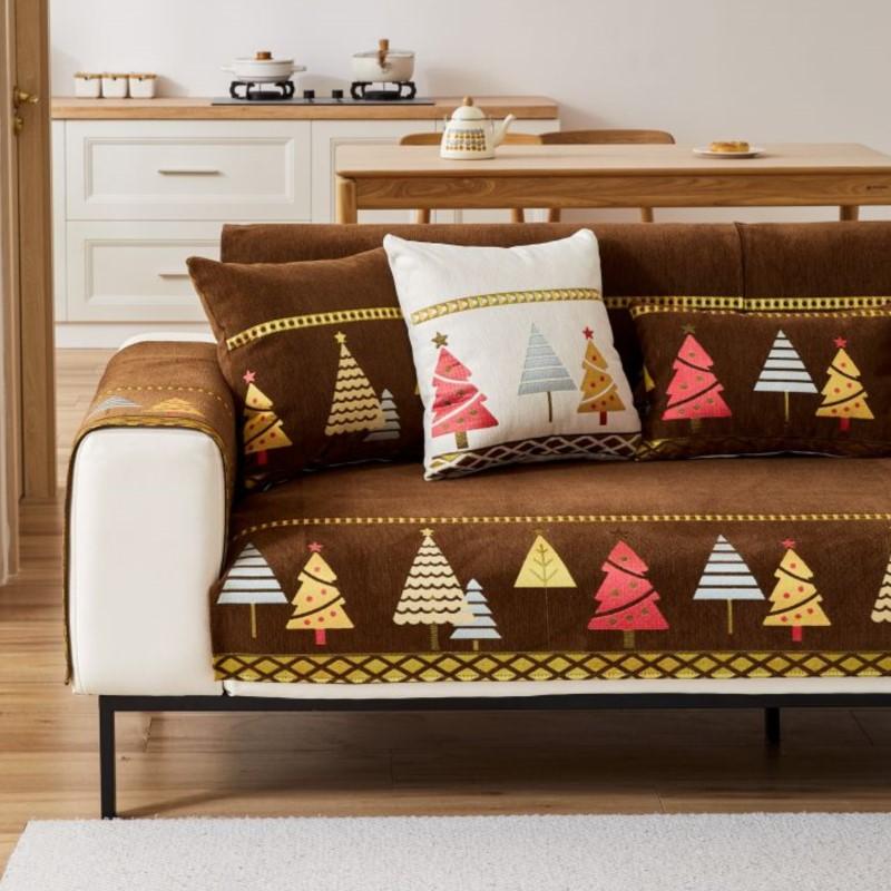 Winter Home Non-slip Christmas Tree Sofa Cushion Couch Sofa Covers Chenille Slipcover Funda Sofa Mats
