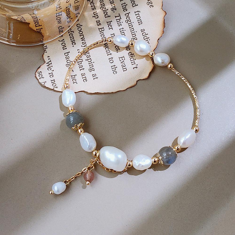 New Arrival 14K Gold Filled Baroque Natural Freshwater Pearl Moonstone Female Bracelet Promotion  For Women Wedding Gift