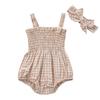 Infant Baby Girl Romper Clothes Ruched Casual Sleeveless Newborn Bodysuit with Headband Summer Jumpsuit Cute Toddler Outfit Suit