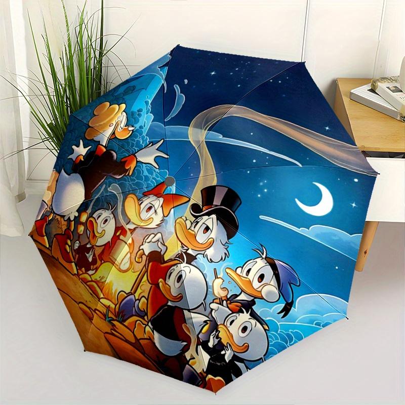 1pc Scrooge McDuck and the DuckTales Gang Automatic Opening and Closing Umbrella, Lightweight 3-Fold, With Cute Cartoon Characters, Suitable