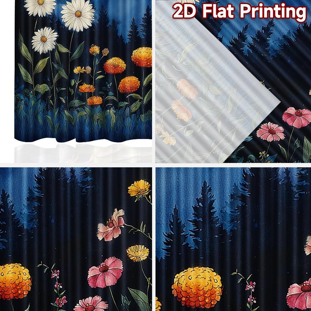 Set Of 2 Flat Printing Curtains Without Rod Floral Night Scene Valentine Is Day Festival Chic Print Polyester Curtain