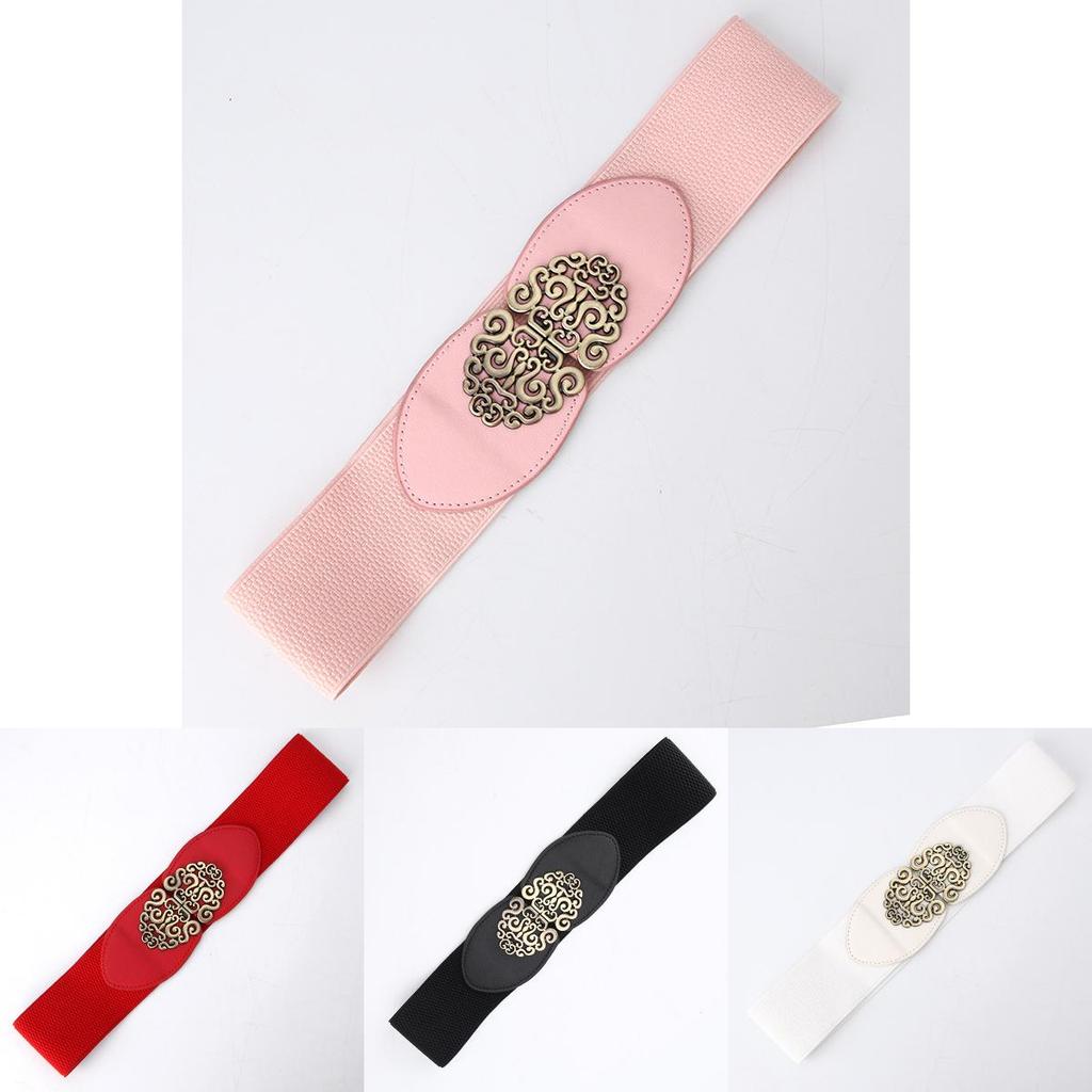 Fashion Ladies Wide Elastic Belt With Metallic Clasp For Business And Everyday Style