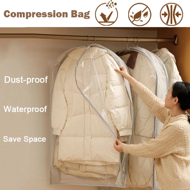 Wardrobe Organizer Bags Down Jacket Air Compression Hanging Bag with Zipper Clothes Dust Cover Bag Save Space Cloth Storage Bag