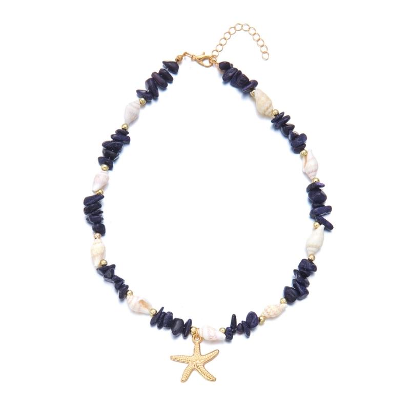 

Skin Friendly Beach Necklace With Crushed Stone Details Adjustable Chain Starfish Seashells Jewelry For Daily Use