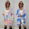 Autumn and Winter New European and American Women's Cardigan Sweater Rainbow Mid-Length Cardigan Knit Jacket for Women