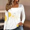 Tops for Women Geometric Print Long Sleeve Fake Two‑Piece Top Fall Casual Slim Pullover Women's Long Sleeve Top