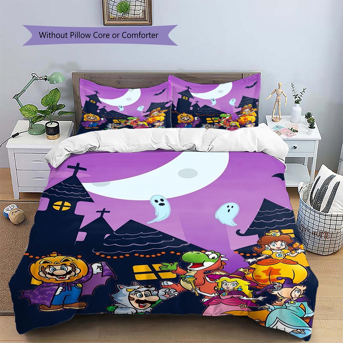 Mario All Characters Duvet Cover & Pillowcases, Mario Fan Bedroom Bedding, Perfect Gift.chl 135x200cm