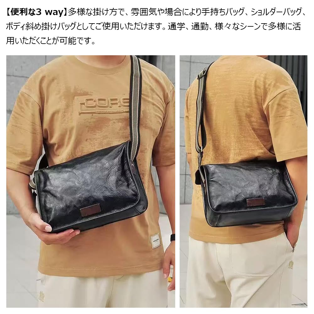 Bolsa de Ombro Única em Couro de Vaca Natural Tingido Estilo Antigo Whatna para Homens, Bolsa Transversal, Bolsa de Peito, Bolsa de Mão, Bolsa de Festa, Cabe iPad 10.5, Casamento
