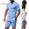 2 Teile/satz Männer Outfit Revers Kurzarm Pullover Tops Elastische Kordelzug Taille Taschen Shorts Set Einfarbig Sportswear
