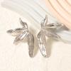 New, Personalized Retro Trend Fashionable European and American Style Alloy Vertical Strip Texture Maple Leaf Stud Earrings Simple Niche