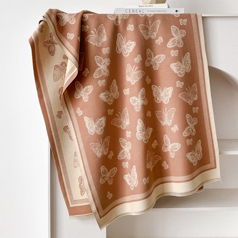 Imitation Cashmere Winter Fringed Shawl Fairy Wind Butterfly Versatile Mori Series Thickened Warm And Cold Scarf Dual-Purpose