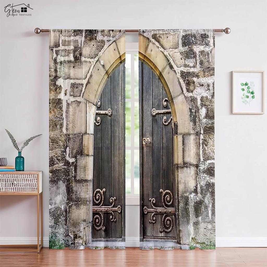2-Pack Wooden Door 3d Printed Drapes Suitable Ideal for Bedchamber Living Area Kitchen Decorative Curtains Machine Washable