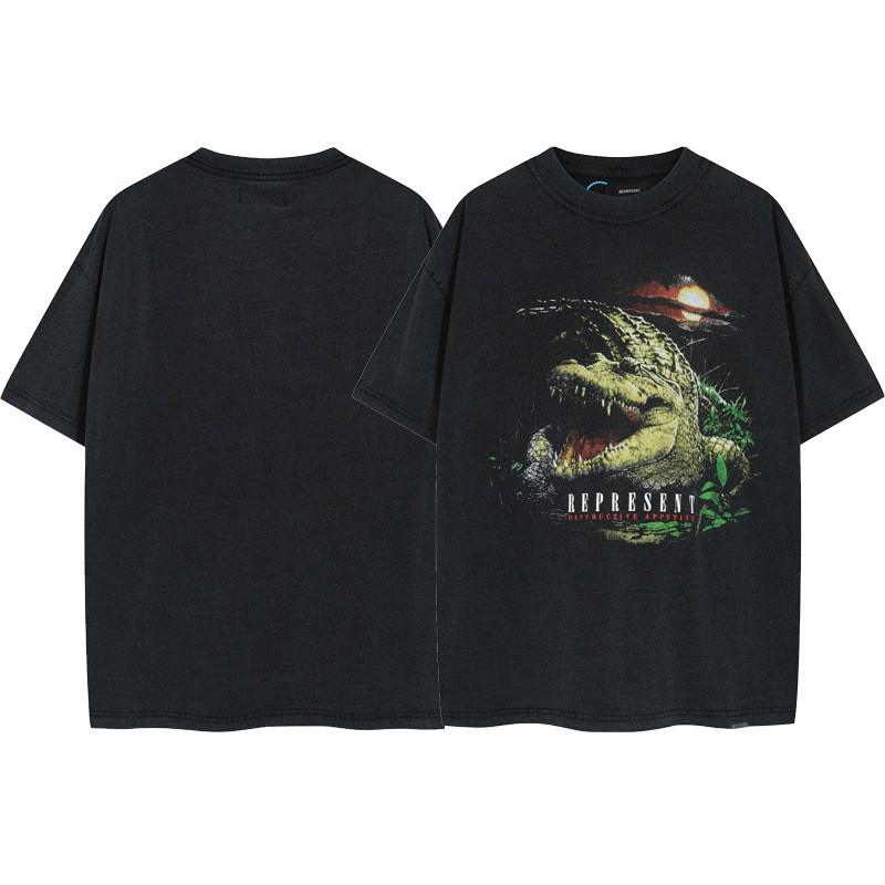 American Vintage High Street T-Shirt Cartoon Print Loose Fit Short Sleeve Men Women Teens