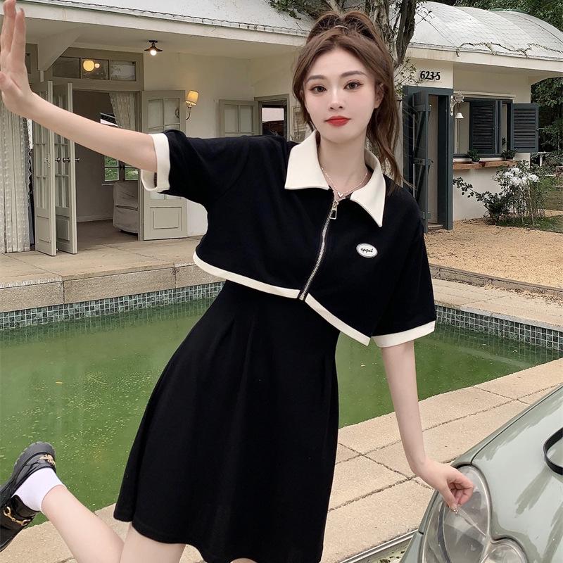 

Plus Size Black Spaghetti Strap Summer Two-Piece Dress Set for Belly Covering and Slimming 3XL чёрный