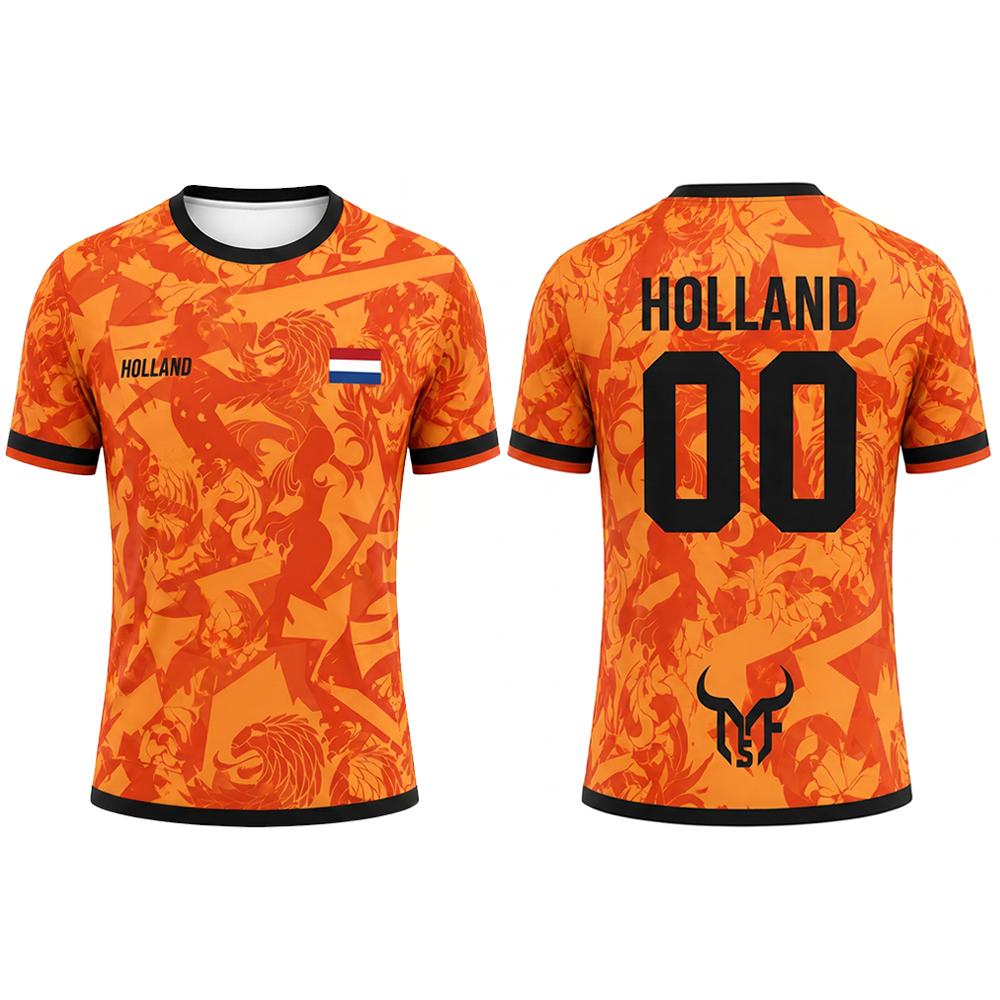 MDHAO xin nan zhuang  3D txu Nederlandse Vlag Print Voetbalshirt Buiten Casual Ademend Korte Mouw Tops Zomer Mannen Sportschool Sport Training Voetbal T-shirt 5XL