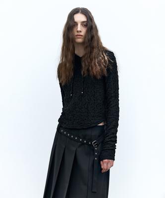 Textured Hooded Top Black