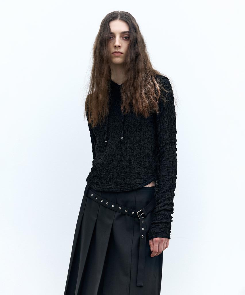 Textured Hooded Top Black