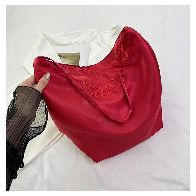 

Шелковая двусторонняя сумка-тоут, женская сумка через плечо, повседневная сумка-ведро для поездок на работу красный