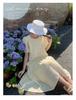 Sommarstil Rynkad Puffärmad Tyllkjol med Midjesmalnande Design