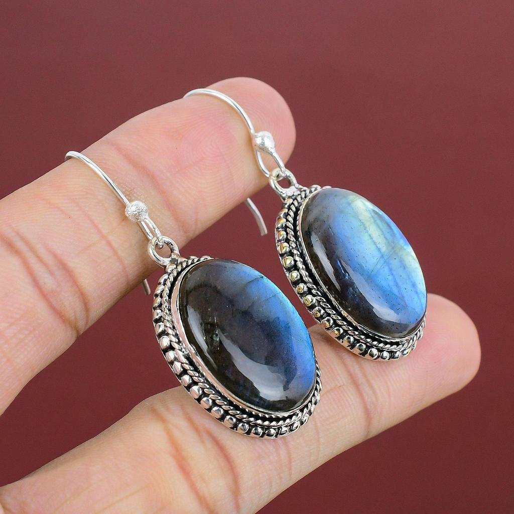 Labradorite Gemstone Earring 925 Sterling Silver Earring Vintage Design Earring Natural Labradorite Jewelry Handmade Earring Gifts For Women