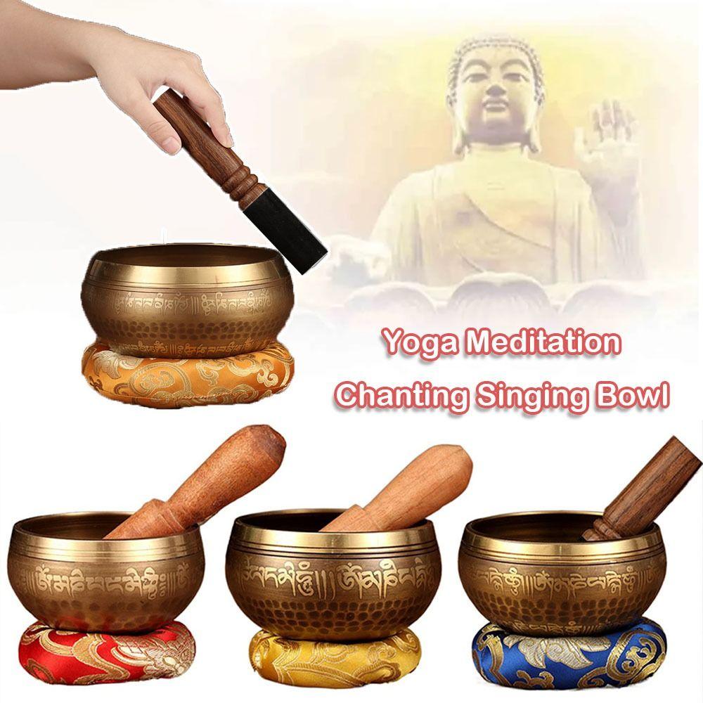 Handmade Nepal Buddha Sound Bowl Stress Relief Yoga Copper Sound Therapy Tibetan Singing Bowl Set Brass Chime
