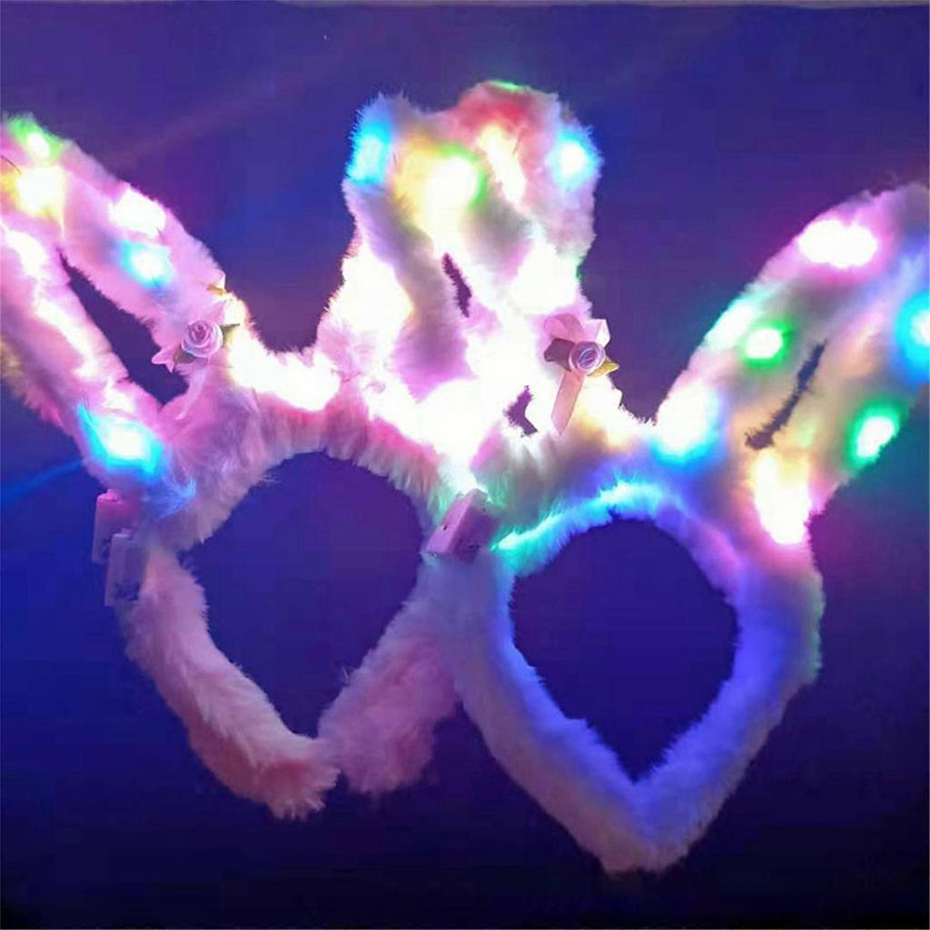 Glowing Plush Bunny Headband Light Up Easter Headband Led Bunny Headband Luminous Led Headband Led Rabbit Headband  White
