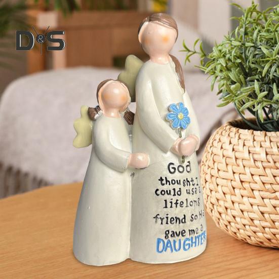 Figurină de înger din rășină, statuie de înger, mamă, fiică, ornament de masă, simbol de dragoste pentru mama fiică, ornament cadou pentru decorarea interioară