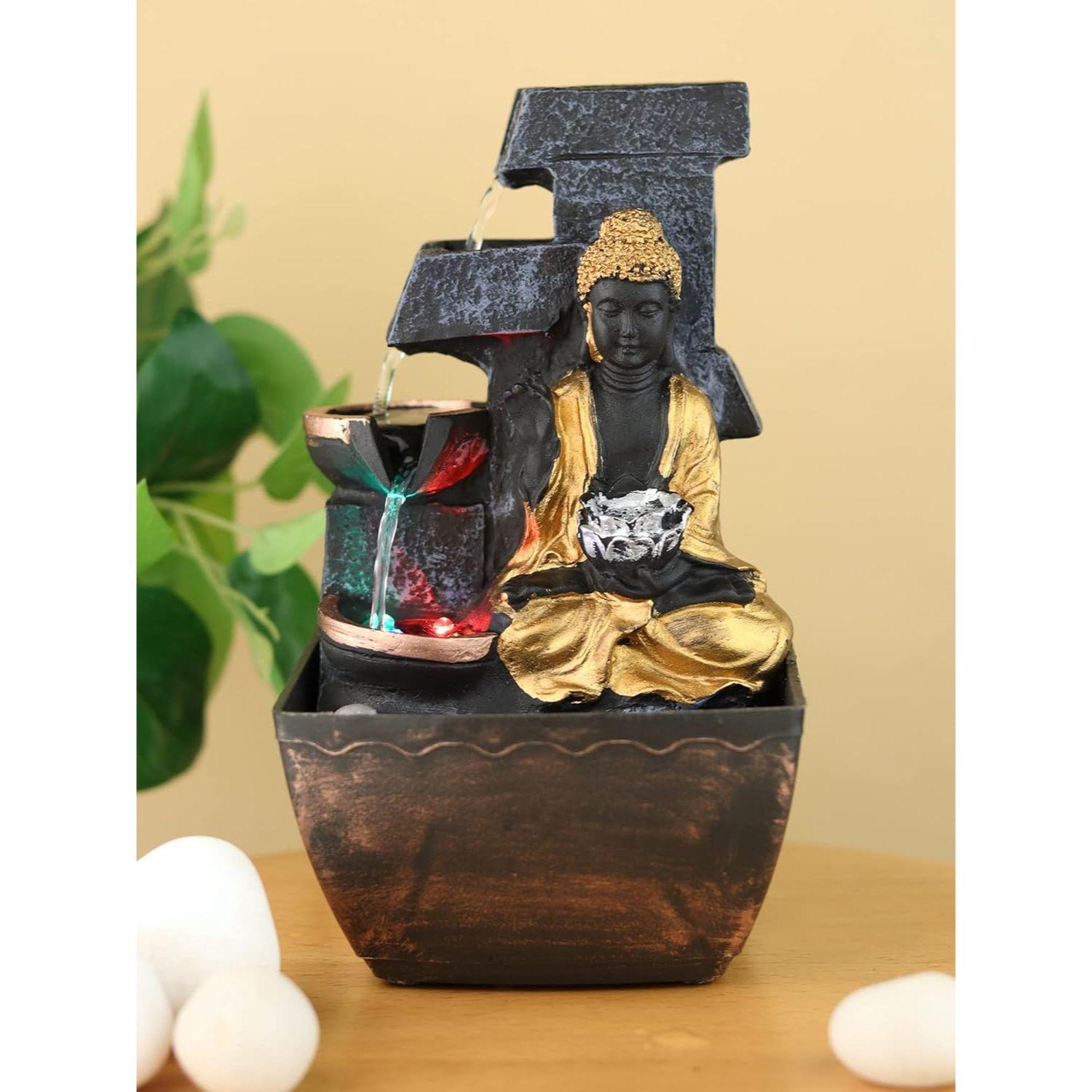 

Трехступенчатый фонтан Будды, декор для дома, полирезина, комнатные/уличные фонтаны с LED-подсветкой, декор для дома, украшение