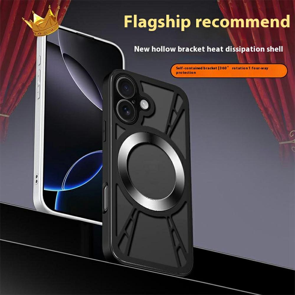 For iPhone 16 Magnetic Case Hollow Heat Dissipation PC+Silicone Phone Cover
