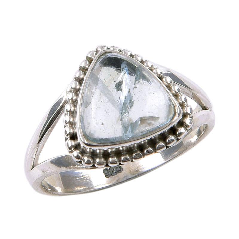 Natural Aquamarine Gemstone 925 Solid Sterling Silver Jewelry Ring Size 6.5 v5U76