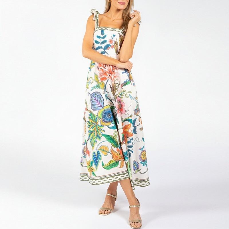 Modisches Digitaldruckkleid für Damen Neues Sommer-Urlaubskleid für Damen Elegantes A-Linien-Kleid Damen Vintage Trägerlanges Maxikleid