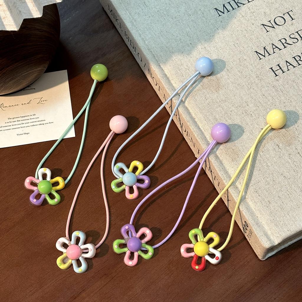 Colored Hollow Flower Elastic with High Elasticity for Long Hair, Double-headed Beads, and A High Ponytail Hair Rope.