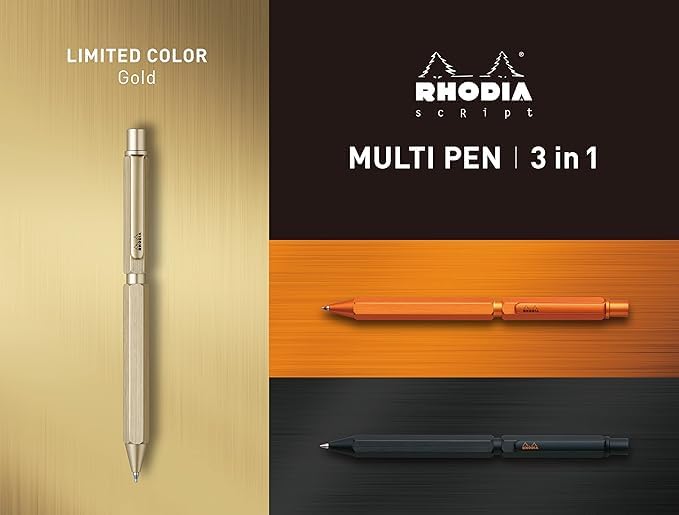 Rhodia Pen Ballpoint Two Colors and Mechanical Aluminum Body with Hairline Rotary Includes RHODIA 11 Block Rhodia Multi-Function "Script Multi-Pen