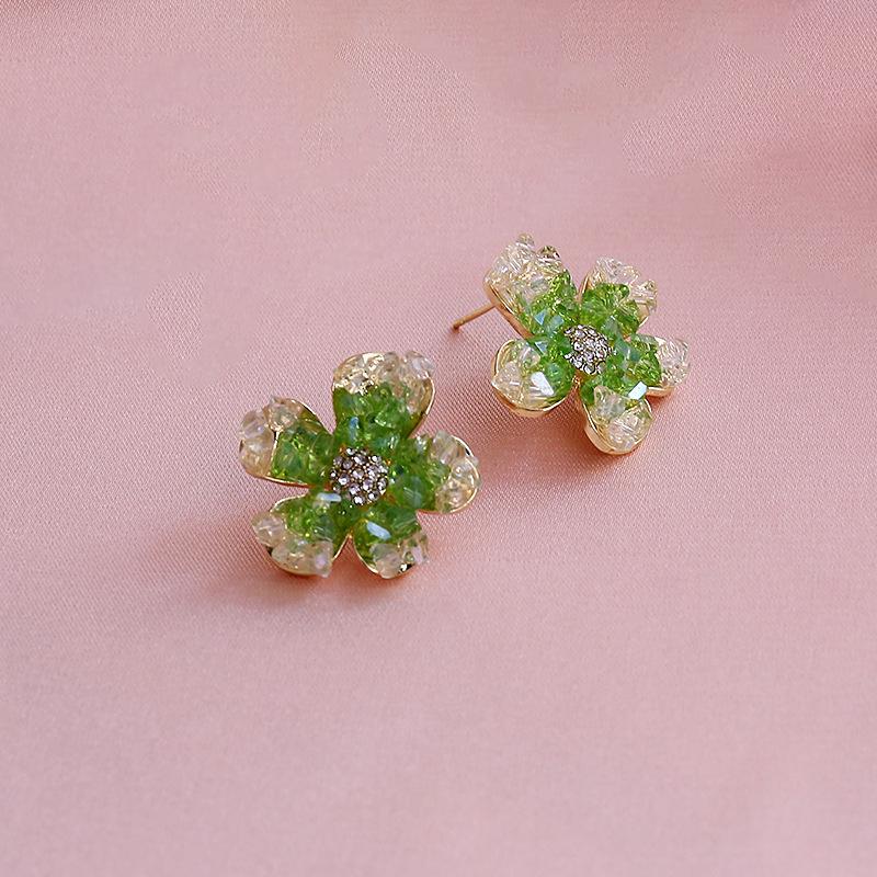 

Elegant Full Diamond Flower Earrings - Sterling Silver for Women, Trendy Accessories