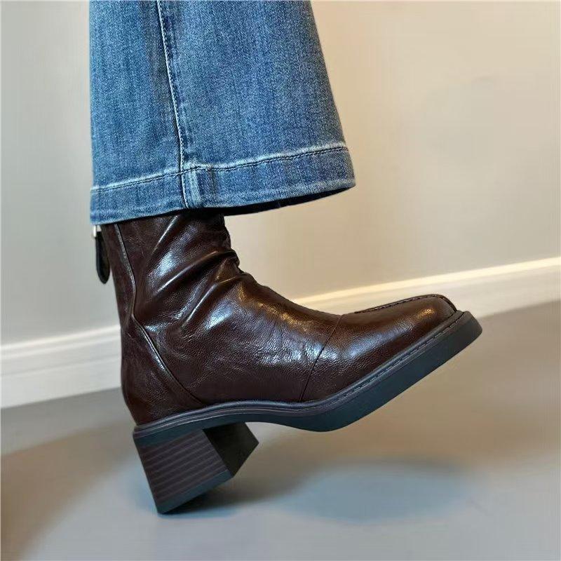 Martin Boots Women's Hand Round Head Zipper Boots Women's Chelsea Boots