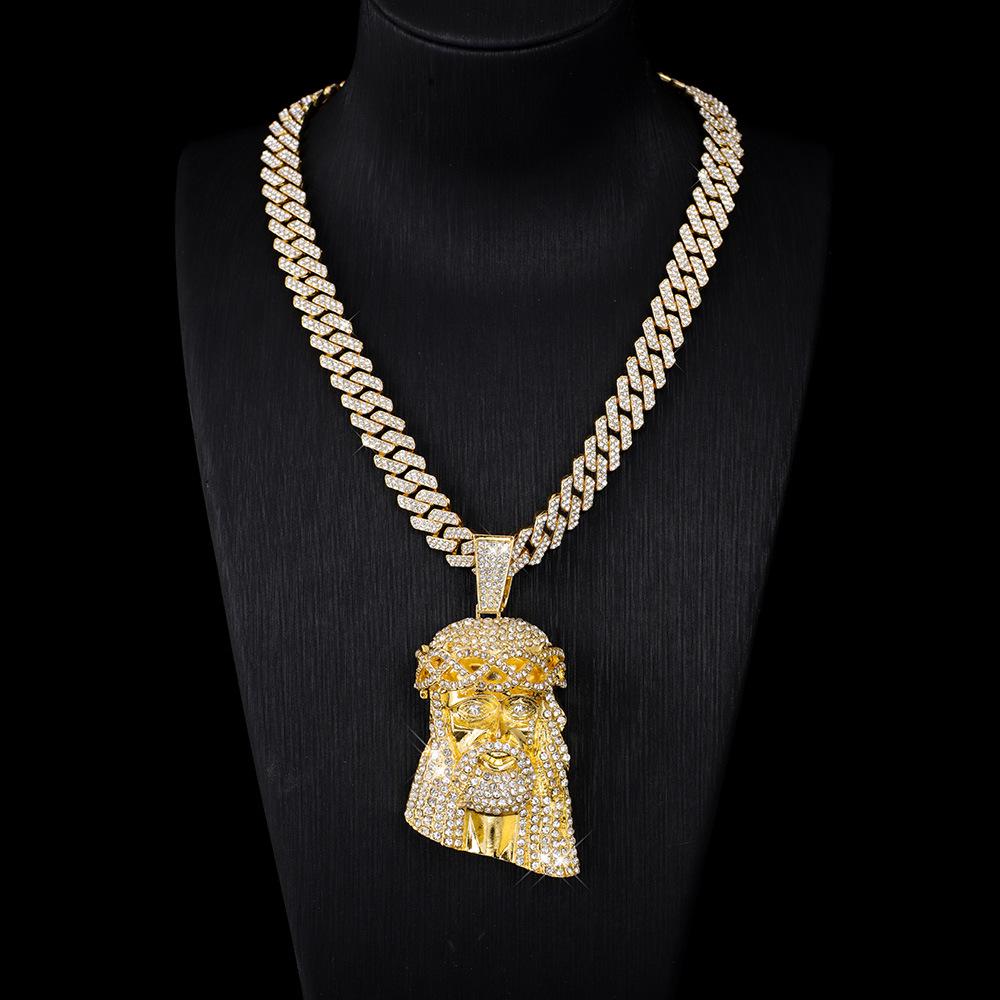 Custom Faith Rhinestone Pendant Alloy Cuban Chain Necklace - Hip Hop Streetwear Style