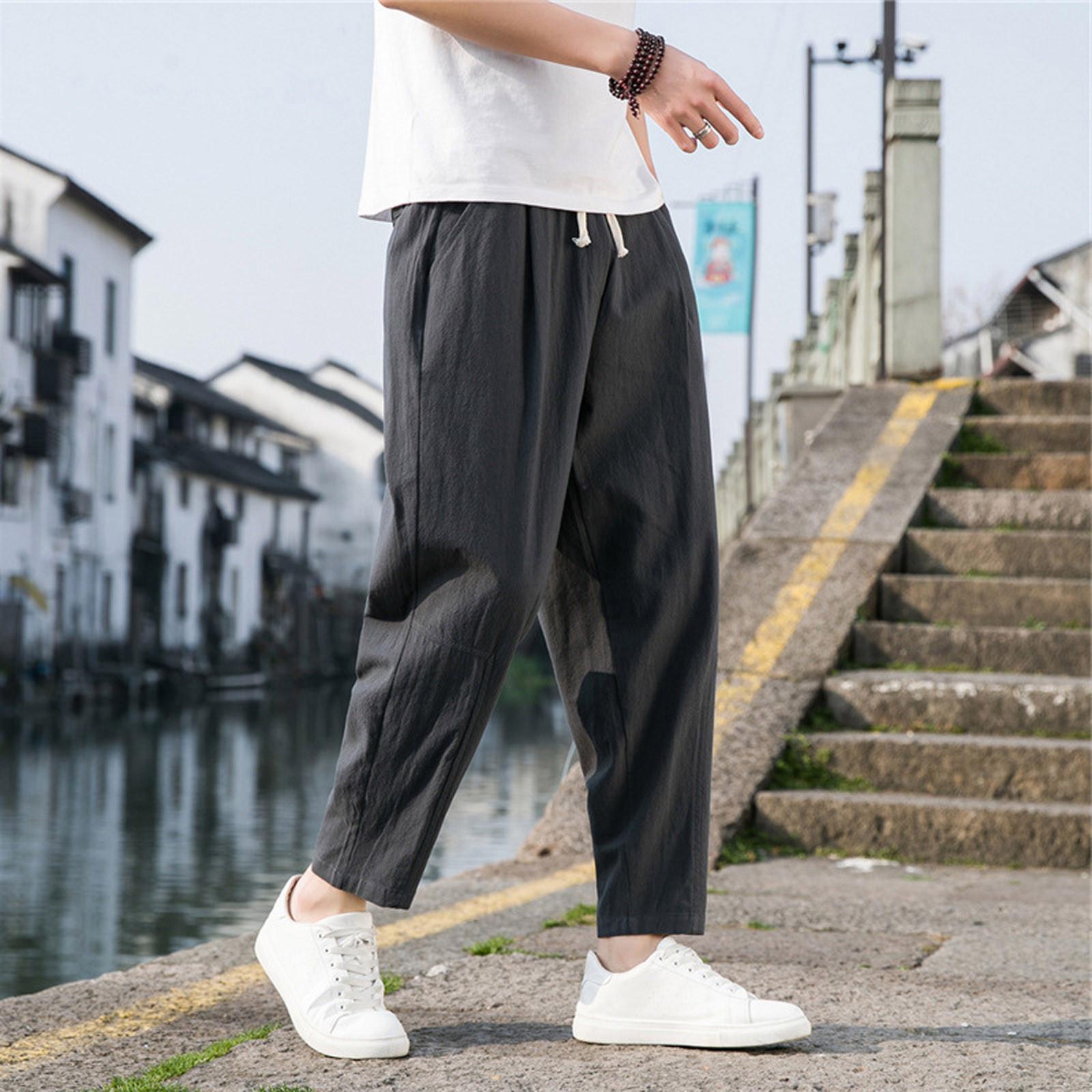 Men s Casual Fashion Color Cotton Linen Pants Comfortable Breathable Trousers XXXXXL
