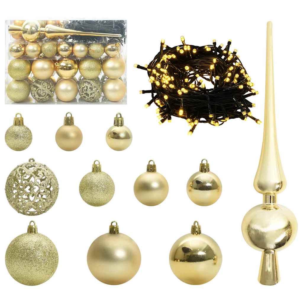 Christmas Ornament Set with 150 LEDs 61 Pcs Gold Plastic