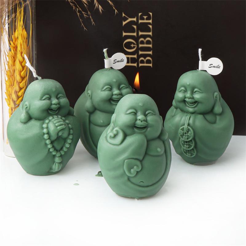 3D Maitreya Buddha Statu Silicone Candle Mold DIY Buddhist Monk Shape Handmade Laughing Buddha Plaster Candle Making Mould Craft