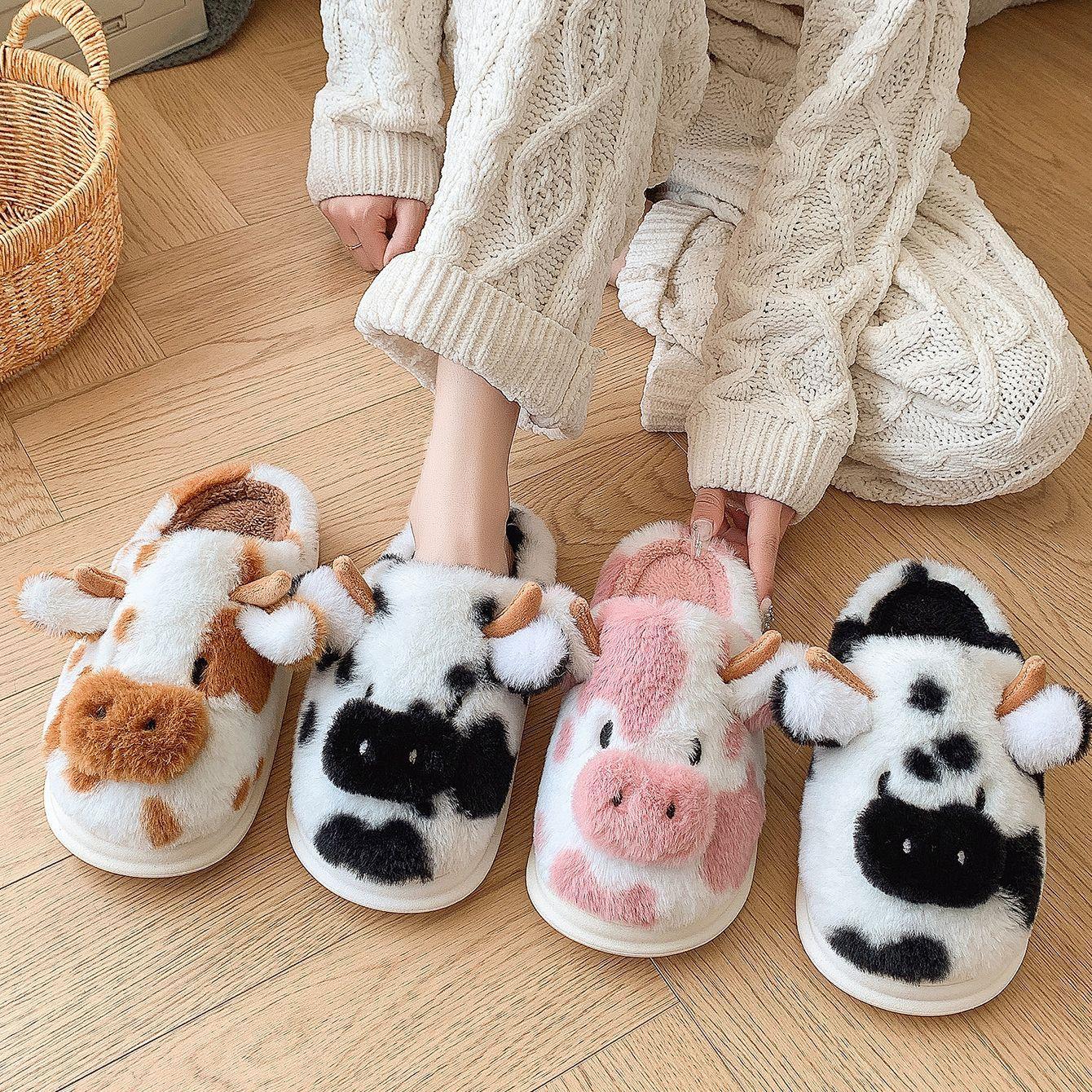 

Spotted Dairy Cow Indoor Household Plush Slippers, Home Cotton Slippers, Warm Thick Soled Plush Slippers 44-45 коричневий