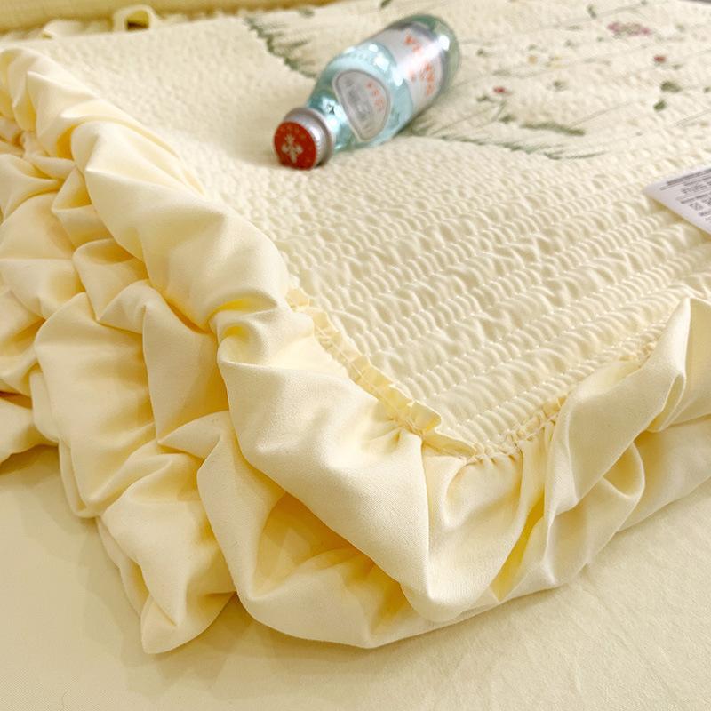 Korean Princess Ruffles Flowers Embroidery Summer Quilt Bedspread on The Bed Quilt Air-conditioning Blanket Bedding Set
