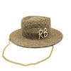 Summer Sunshade Hat Dome French Straw Hat Women's Metal Letter RB Decorative Straw Hat Holiday Sunshade Hat Punk Style Straw Hat