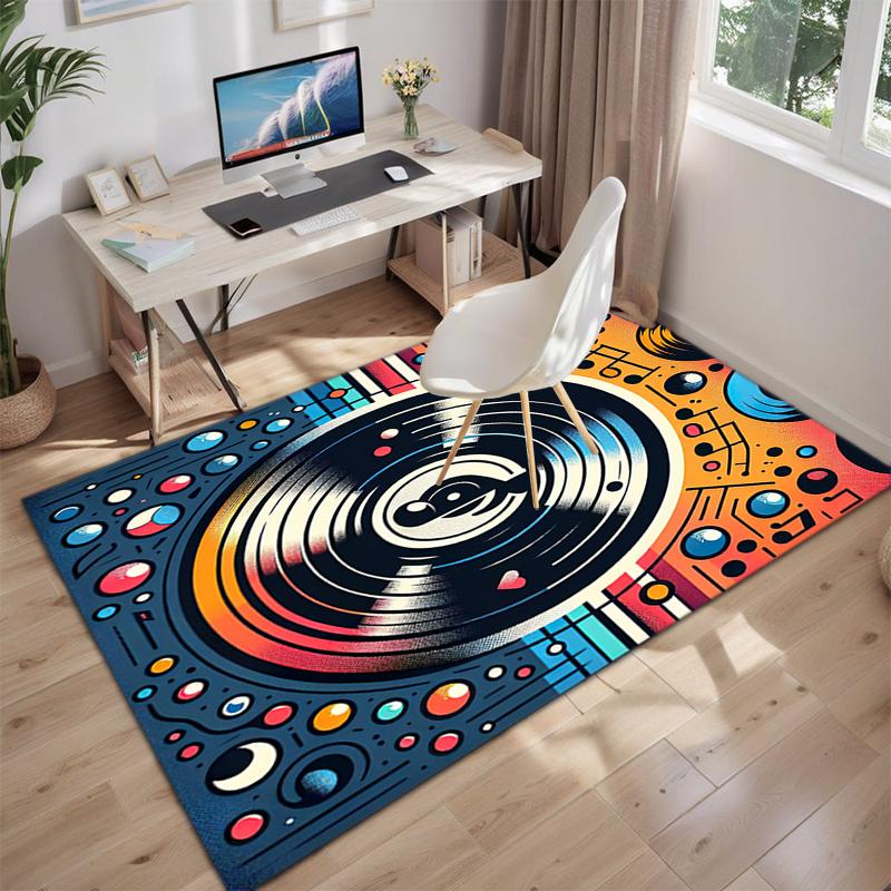 1Pc Musical Elements Printed Circular Carpet, Home Door Mat, Outdoor Travel Protection Carpet A9