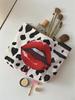 1pc, Sexy Lip Pattern Printed Corduroy Zipper Makeup Bag, Lightweight and Multifunctional Cosmetic Storage Bag