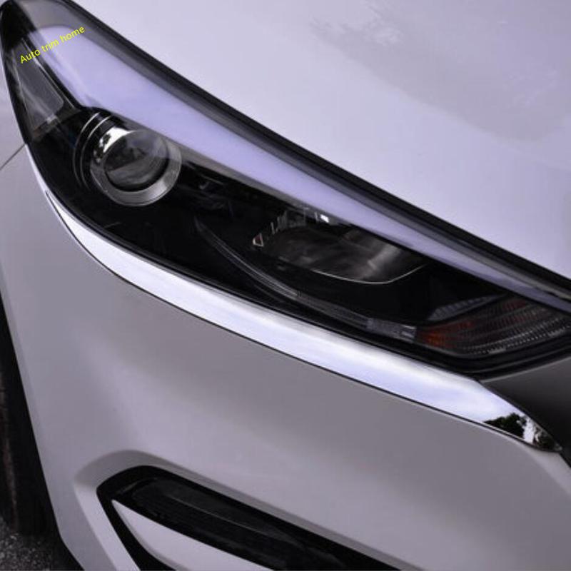 Strisce Decorazione Sopracciglia Coperchio Trim Lampada Faro Anteriore Adatta Per Hyundai Tucson 2016 - 2018 ABS Cromato Accessori Auto
