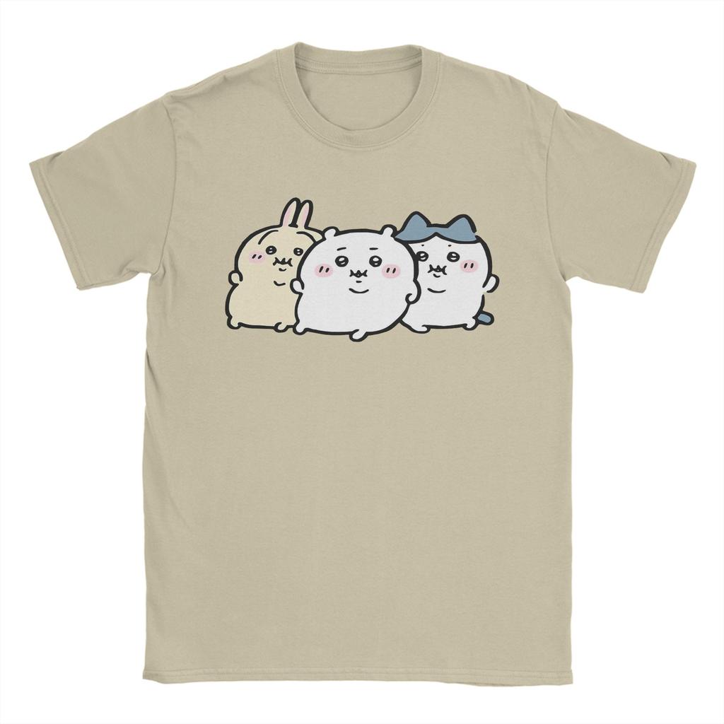 Chubby Bloated Chiikawas Hachiware Usagi Hungry Eat Food Full Fat T Shirts Men's Cotton T-Shirt Tee Shirt Clothing Gift Idea