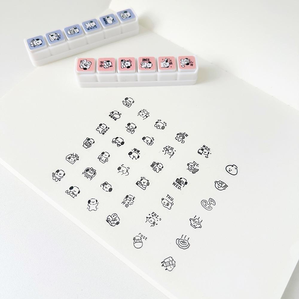 Kawaii 6 Designs Decorative Stamps Cartoon Diy Crafts Press Inkpad Stamps Multipurpose Scrapbooking Stamp Journal Planner