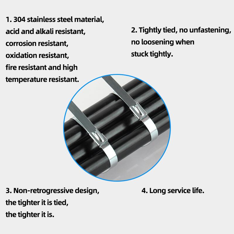 7.9 Width 100-1000mm Stainless Steel Metal Cable Ties 100PCS Wires Self-Lock Zip-Exhaust Multifunctional Locking Cable Tie